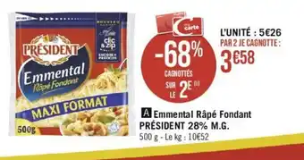 Géant Casino Emmental Râpé Fondant PRÉSIDENT 28% M.G. 500 g offre