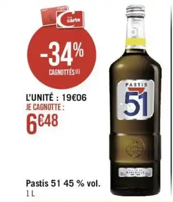 Géant Casino Pastis 51 45 % vol. 1L offre