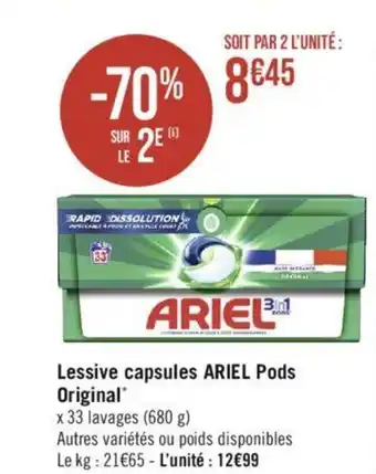 Géant Casino Lessive capsules ARIEL Pods Original offre