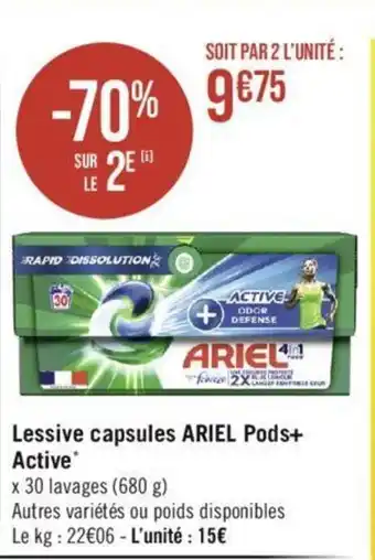 Géant Casino Lessive capsules ARIEL Pods+ Active offre