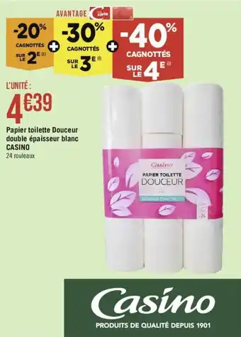 Géant Casino Papier toilette Douceur double épaisseur blanc CASINO 24 rouleaux offre