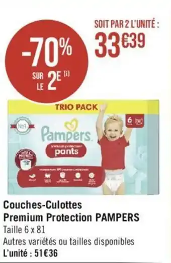 Géant Casino Couches-Culottes Premium Protection PAMPERS Taille 6 x 81 offre