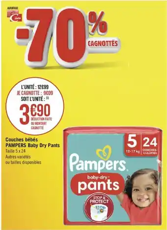 Géant Casino Couches bébés PAMPERS Baby Dry Pants Taille 5 x 24 offre
