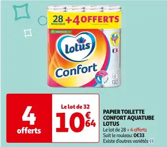 Auchan Supermarché LOTUS PAPIER TOILETTE CONFORT AQUATUBE offre