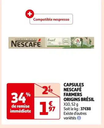 Auchan Supermarché NESCAFÉ CAPSULES FARMERS ORIGINS BRÉSIL offre