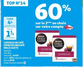 Auchan Supermarché DOLCE GUSTO CAPSULES DE CAFÉ ESPRESSO NESCAFÉ offre