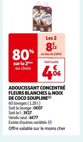 Auchan Supermarché SOUPLINE ADOUCISSANT CONCENTRÉ FLEURS BLANCHES & NOIX DE COCO (1) offre