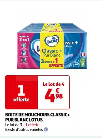 Auchan Supermarché LOTUS BOITE DE MOUCHOIRS CLASSIC+ PUR BLANC offre