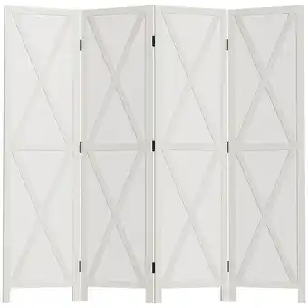 Bricorama Paravent intérieur 4 panneaux style campagnard chic - séparateur de pièce avec croisillons - bois de paulownia blanc offre