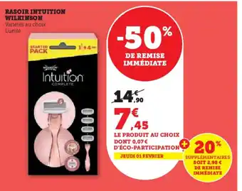 Hyper U RASOIR INTUITION WILKINSON offre