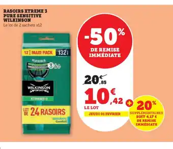 Hyper U RASOIRS XTREME 3 PURE SENSITIVE WILKINSON offre