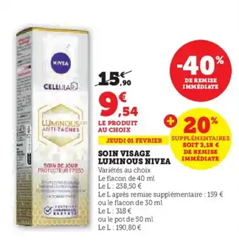 Hyper U SOIN VISAGE LUMINOUS NIVEA offre