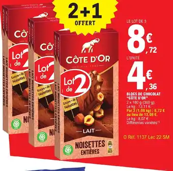 E.Leclerc BLOCS DE CHOCOLAT CÔTE D'OR offre