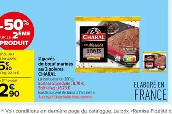 2 pavés de bœuf marinés au 3 poivres CHARAL