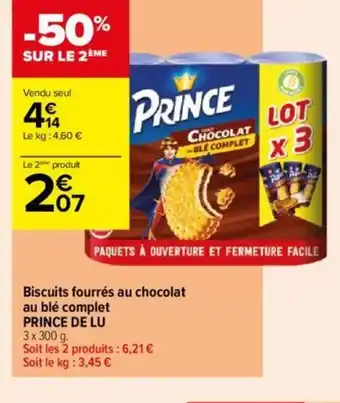 Carrefour Contact Biscuits fourrés au chocolat au blé complet PRINCE DE LU offre