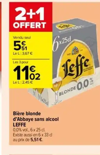 Carrefour Contact Bière blonde d'Abbaye sans alcool LEFFE offre