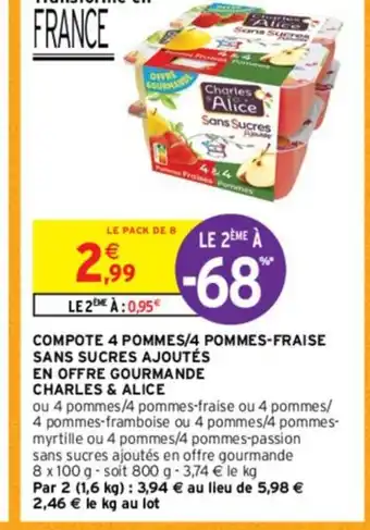 Intermarché Contact COMPOTE 4 POMMES/4 POMMES-FRAISE SANS SUCRES AJOUTÉS offre