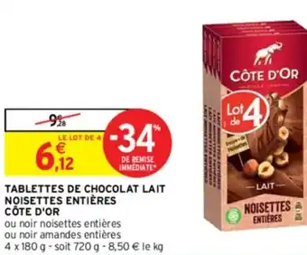Intermarché Contact TABLETTES DE CHOCOLAT LAIT NOISETTES ENTIÈRES CÔTE D'OR offre