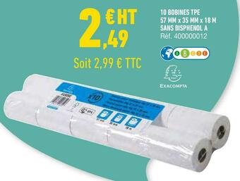 Bureau Vallée Exacompta 10 bobines tpe 57 mm x 35 mm x 18 m sans bisphenol a offre