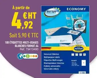 Bureau Vallée 100 étiquettes multi-usages blanches format a4 offre