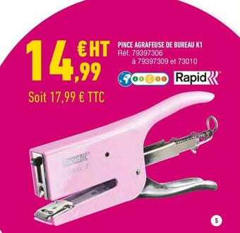 Bureau Vallée Rapid pince agrafeuse de bureau k1 offre