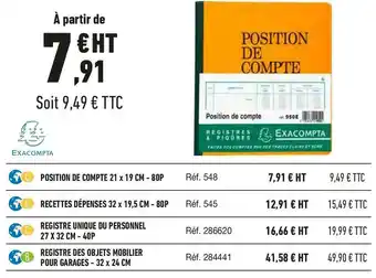 Bureau Vallée Exacompta registres offre