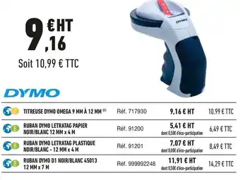 Bureau Vallée Dymo titreuses et rubans offre