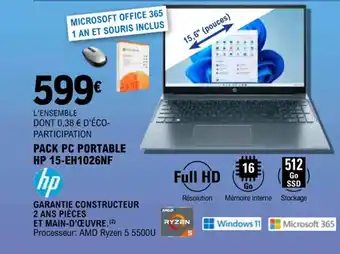 E.Leclerc PACK PC PORTABLE HP 15-EH1026NF offre