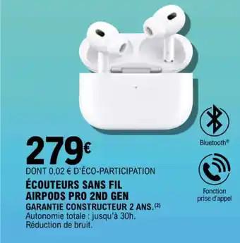 E.Leclerc ÉCOUTEURS SANS FIL AIRPODS PRO 2ND GEN offre