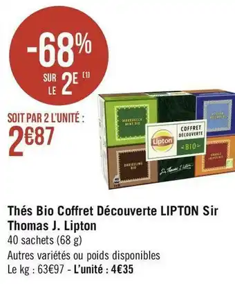 Géant Casino Lipton thés bio coffret découverte sir thomas j. lipton offre