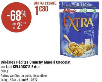 Géant Casino Kellogg’s céréales pépites crunchy muesli chocolat au lait extra offre