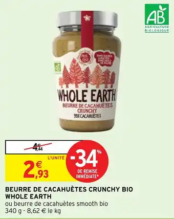 BEURRE DE CACAHUÈTES CRUNCHY BIO WHOLE EARTH