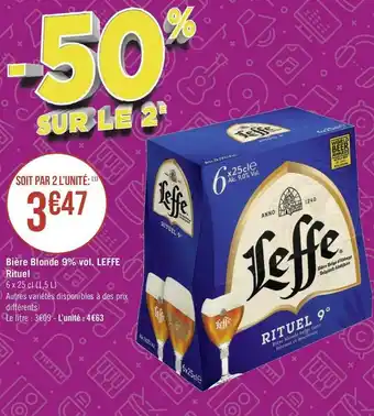 Géant Casino Leffe rituel bière blonde 9% vol. offre