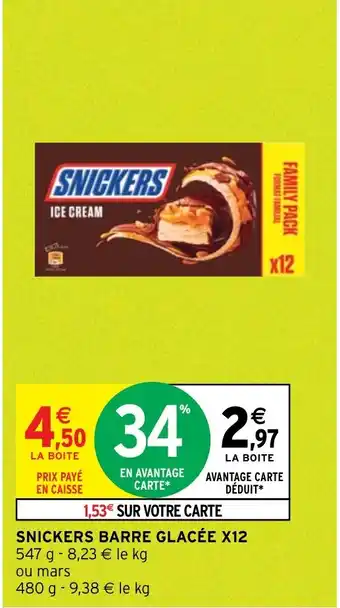 Intermarché SNICKERS BARRE GLACÉE X12 offre