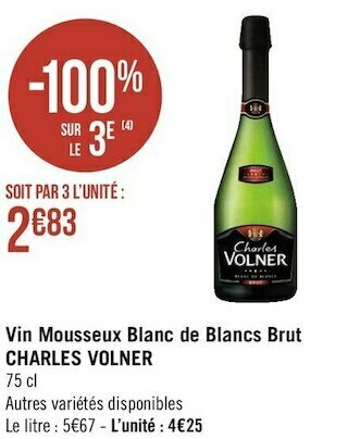 Géant Casino Charles volner vin mousseux blanc de blancs brut offre