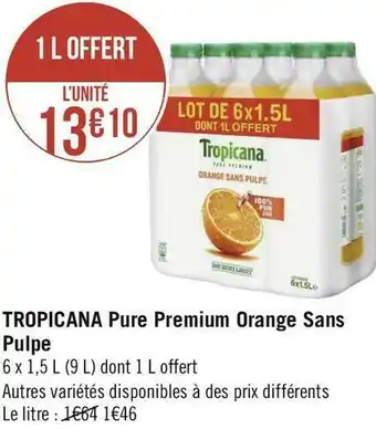 Géant Casino Tropicana tropicana pure premium orange sans pulpe offre