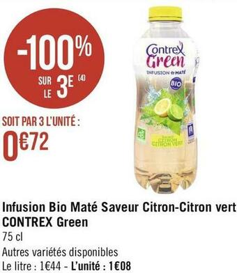Géant Casino Contrex infusion bio maté saveur citron-citron vert offre