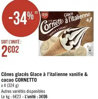 Géant Casino Miko cônes glacés glace à l’italienne vanille & cacao offre