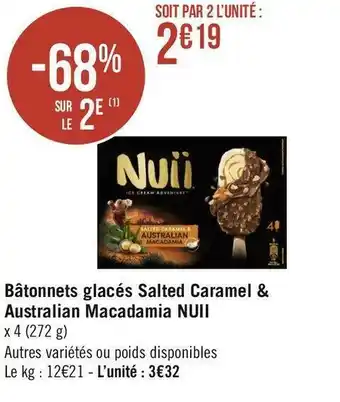 Géant Casino Nuii bâtonnets glacés salted caramel & australian macadamia offre
