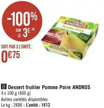 Andros dessert fruitier pomme poire