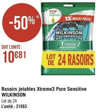 Géant Casino Wilkinson rasoirs jetables xtreme3 pure sensitive offre