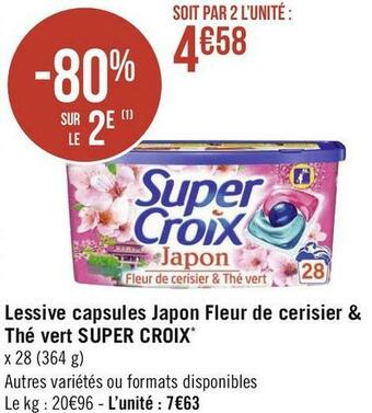 Géant Casino Super croix lessive capsules japon fleur de cerisier & thé vert * offre