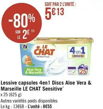 Le chat lessive capsules 4en1 discs aloe vera & marseille sensitive*