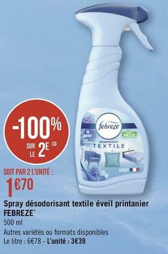Géant Casino Febreze spray désodorisant textile éveil printanier* offre