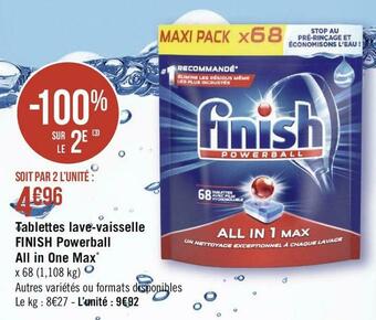 Géant Casino Finish tablettes lave-vaisselle powerball all in one max* offre
