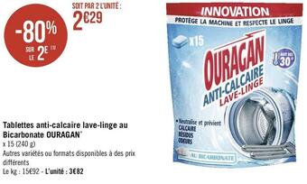 Ouragan tablettes anti-calcaire lave-linge au bicarbonate*