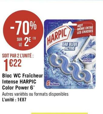 Géant Casino Harpic bloc wc fraîcheur intense color power 6* offre