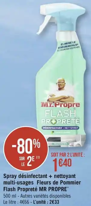 Géant Casino Mr propre spray désinfectant + nettoyant multi-usages fleurs de pommier flash propreté * offre