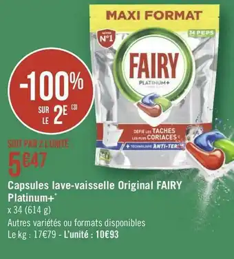 Géant Casino Fairy capsules lave-vaisselle original platinum+* offre