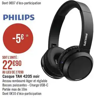 Géant Casino Philips casque tah 4205 noir offre
